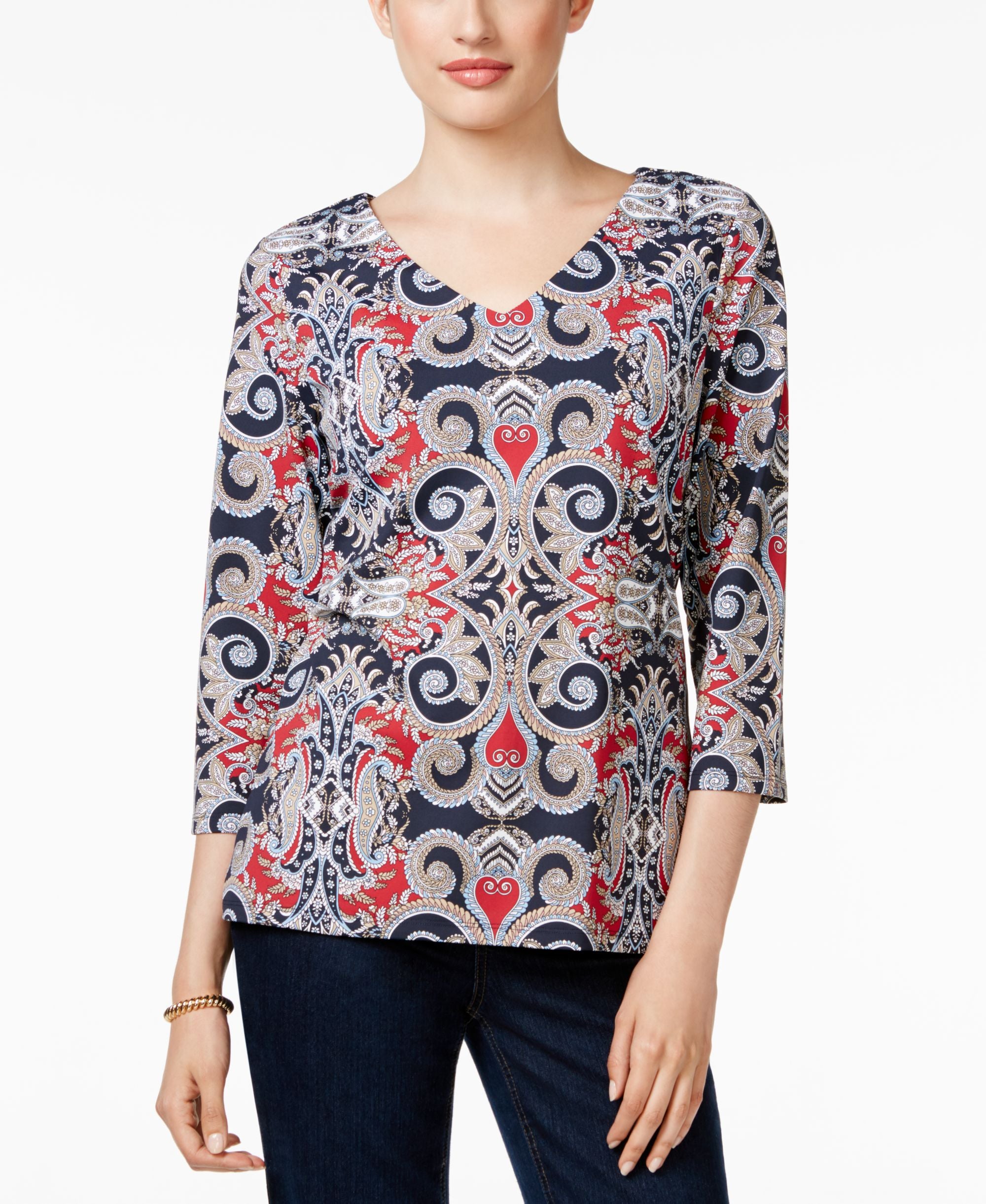 Charter Club Petite Printed V-Neck Top