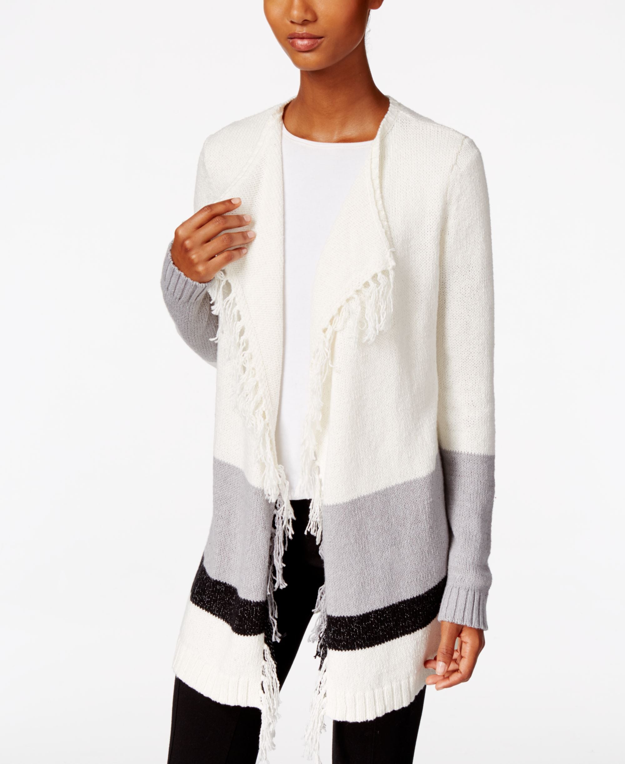 G.H. Bass Co. Fringe Open-Front Cardigan