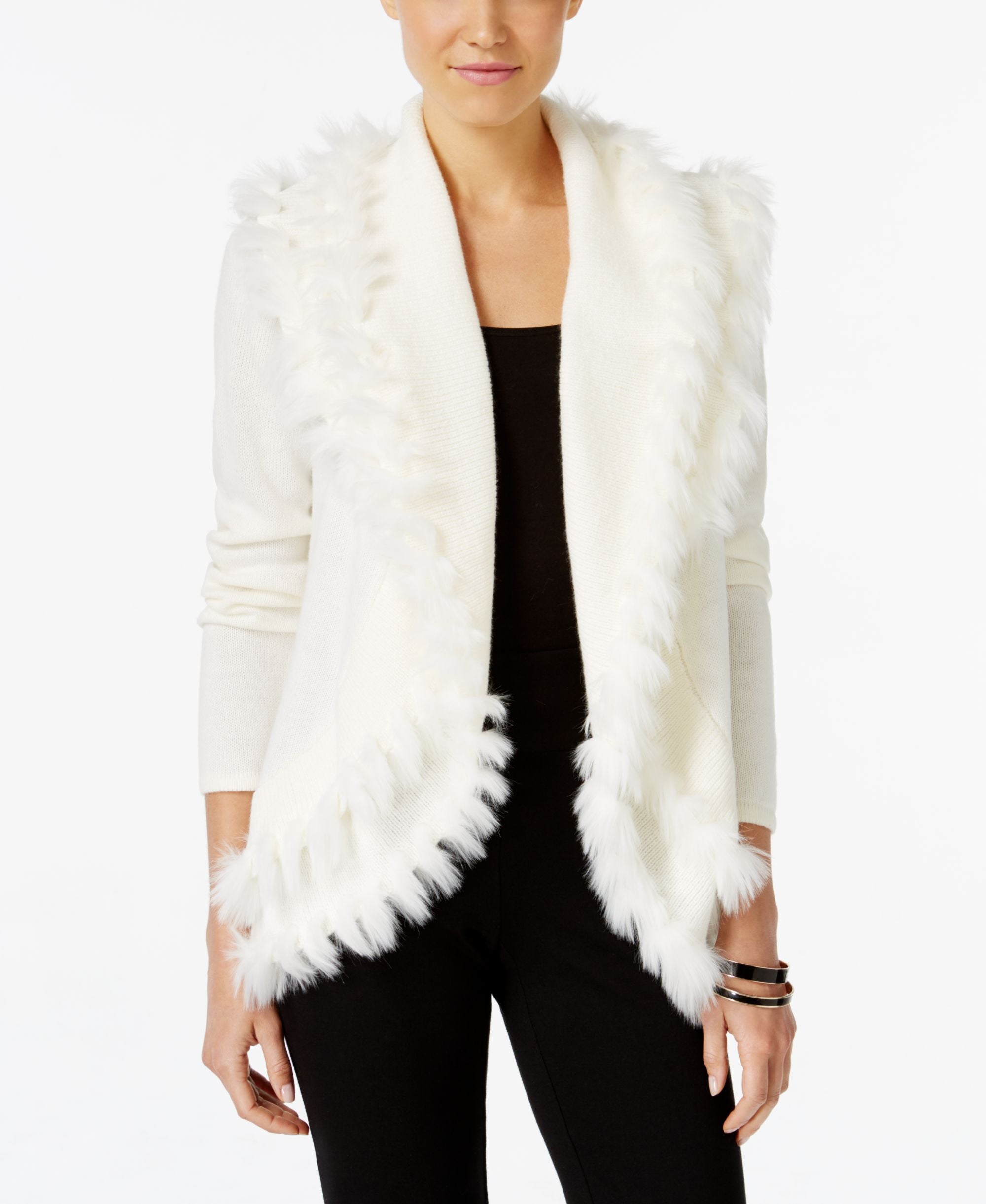 Alfani Petite Faux Fur Trim Cardigan