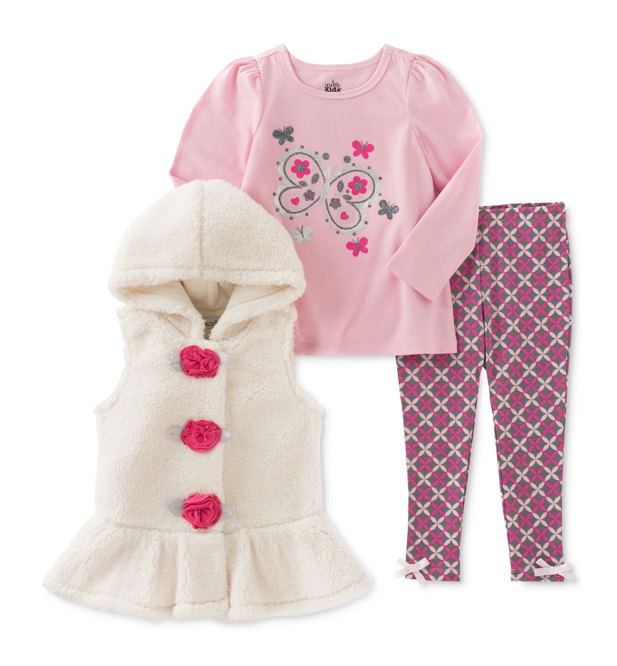 Kids Headquarters Baby Girls 3 Pc. Hooded Vest Top Leggings Set