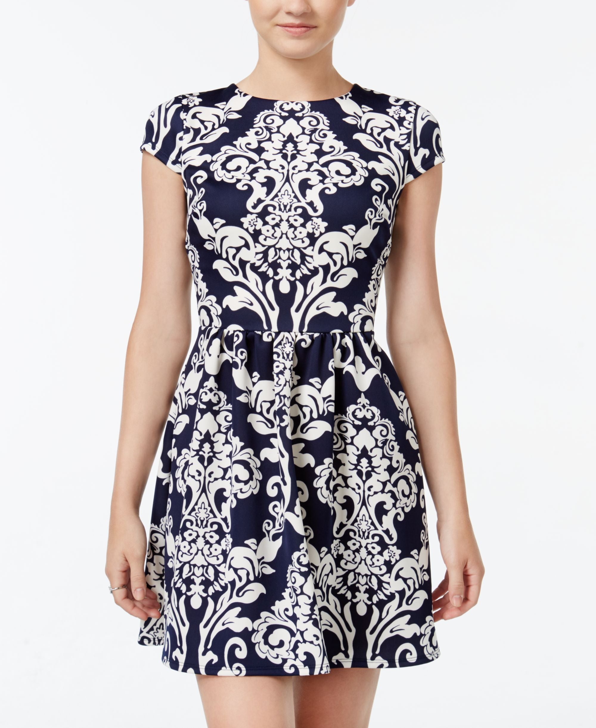 B Darlin Juniors Printed Scuba Fit Flare Dress