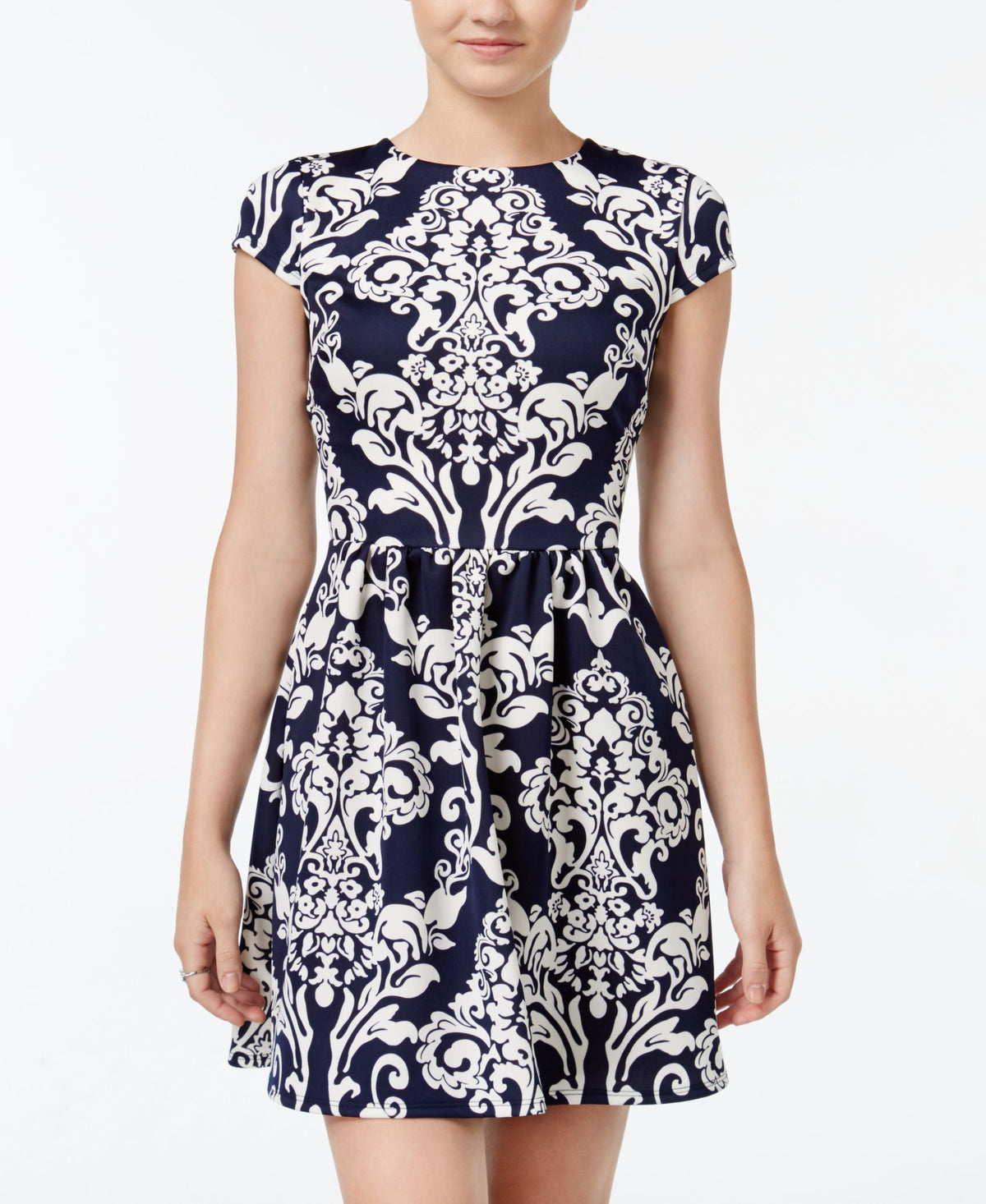 B Darlin Juniors Printed Scuba Fit Flare Dress
