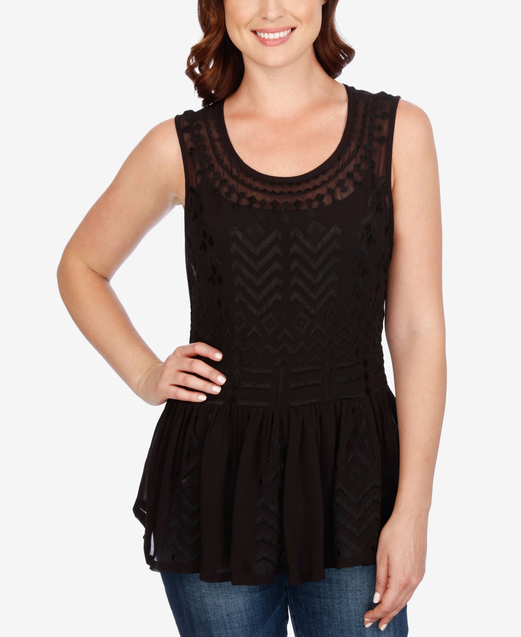 Lucky Brand Embroidered Peplum Top