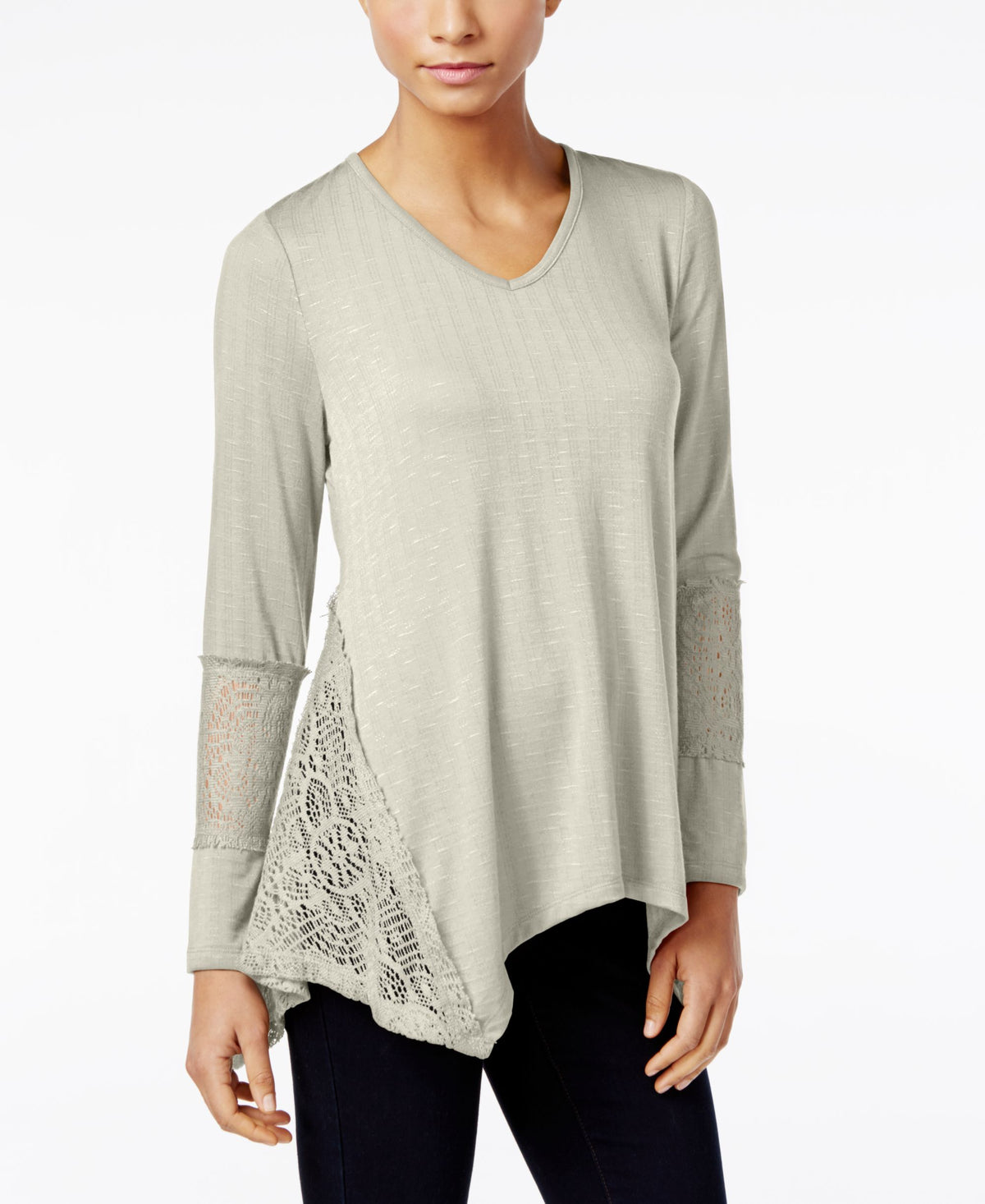 Style & Co. Womens Lace-Panel Basic T-Shirt