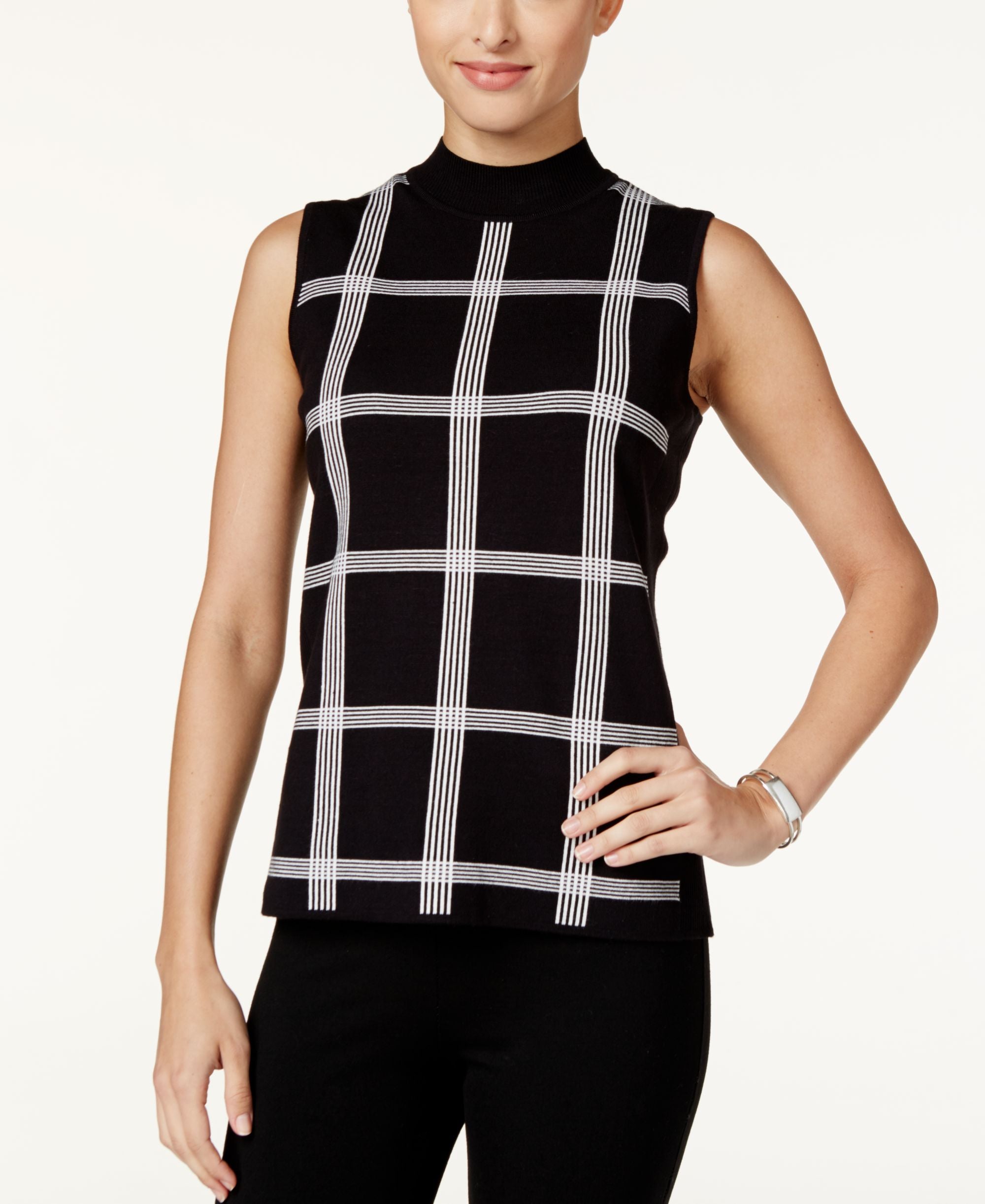 Alfani Petite Printed Mock Neck Sweater