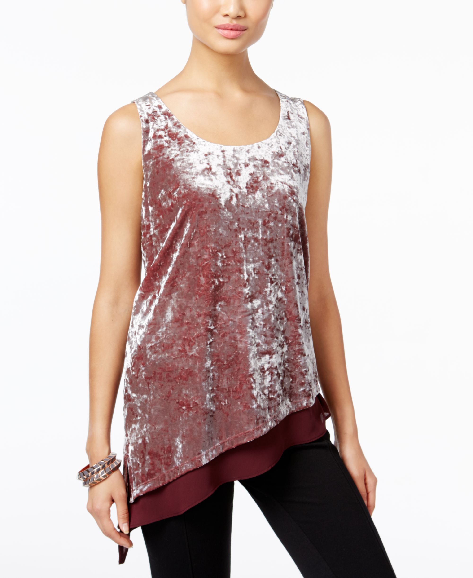 Inc International Concepts Petite Mixed-Media Velvet Top
