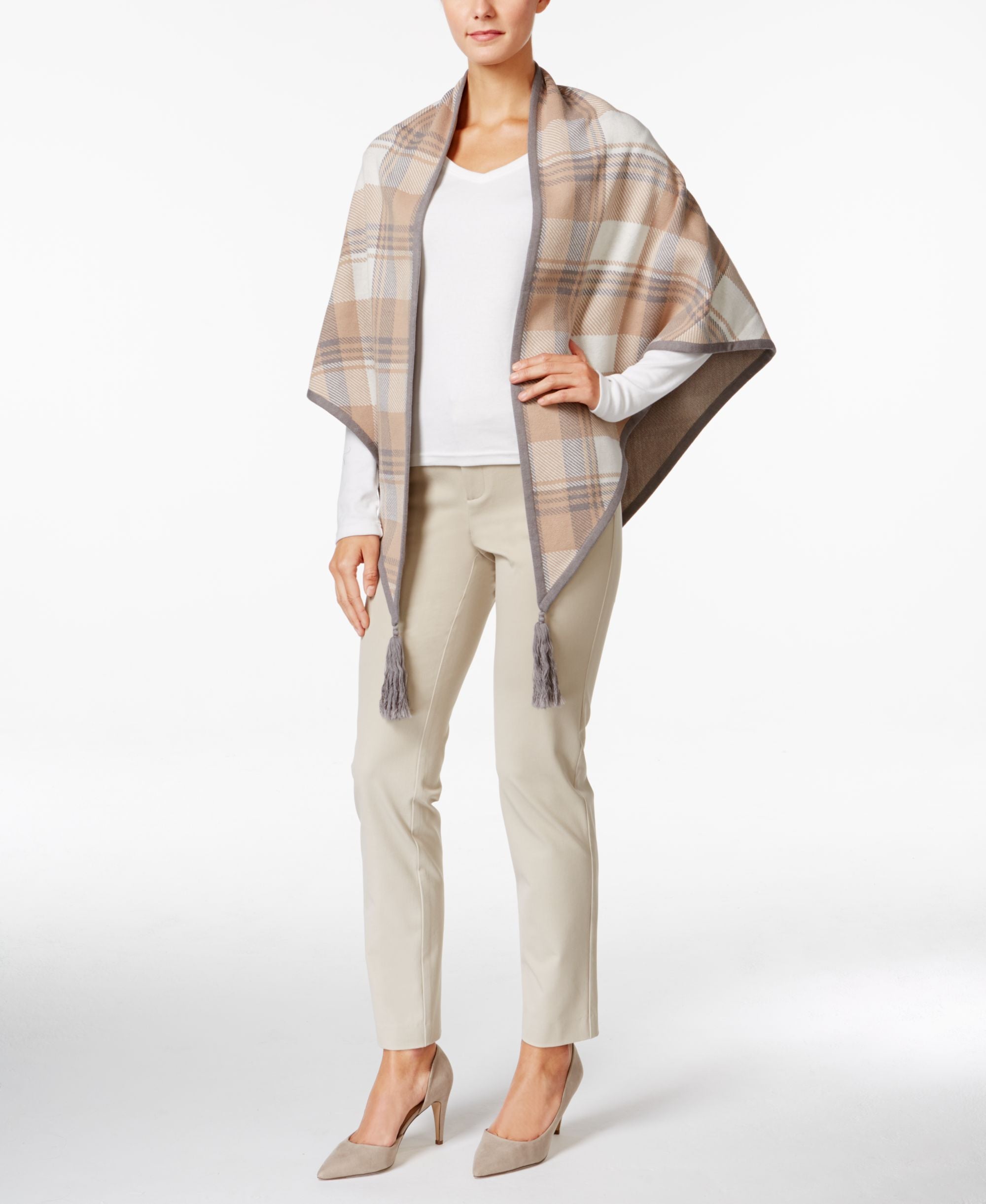 Charter Club Plaid Poncho Cardigan