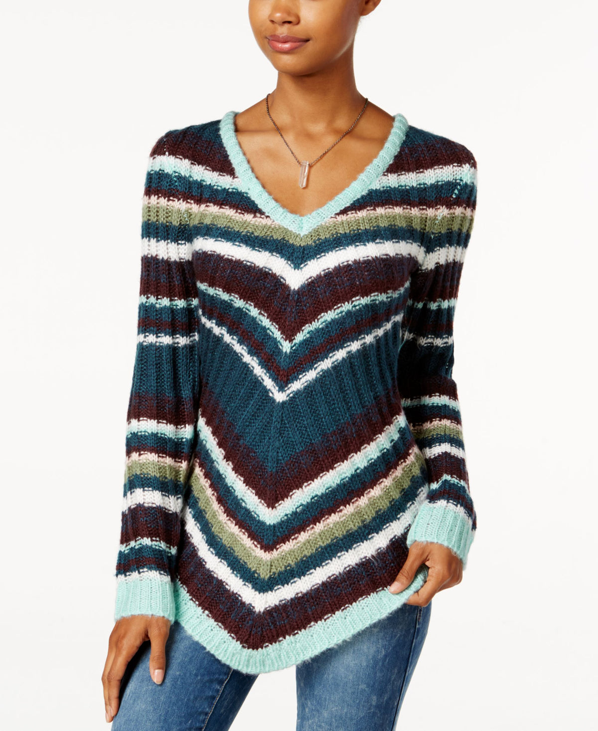 Ultra Flirt Juniors' Mitered Stripe Tunic Sweater