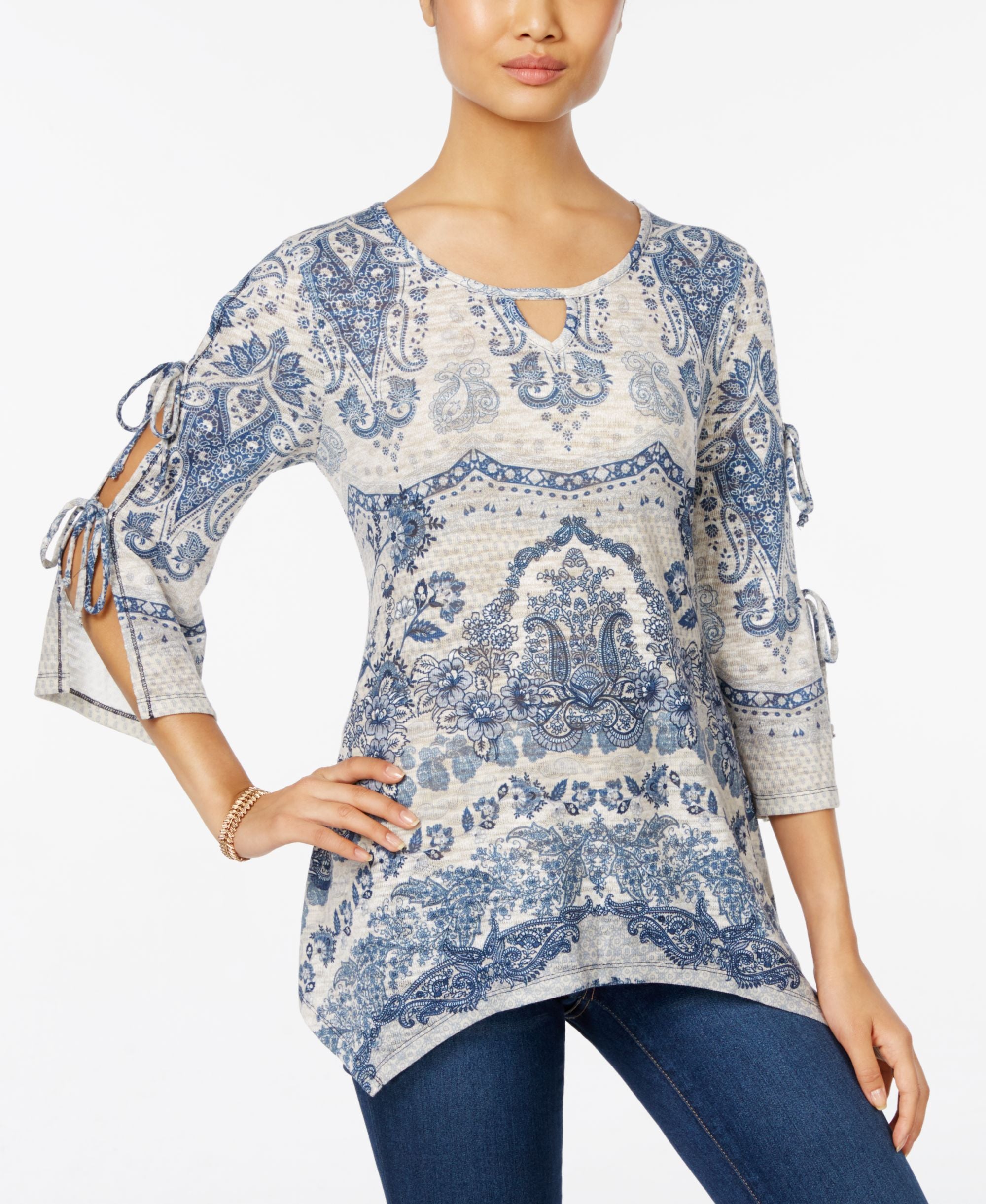 Style & Co Petite Printed Cutout Top