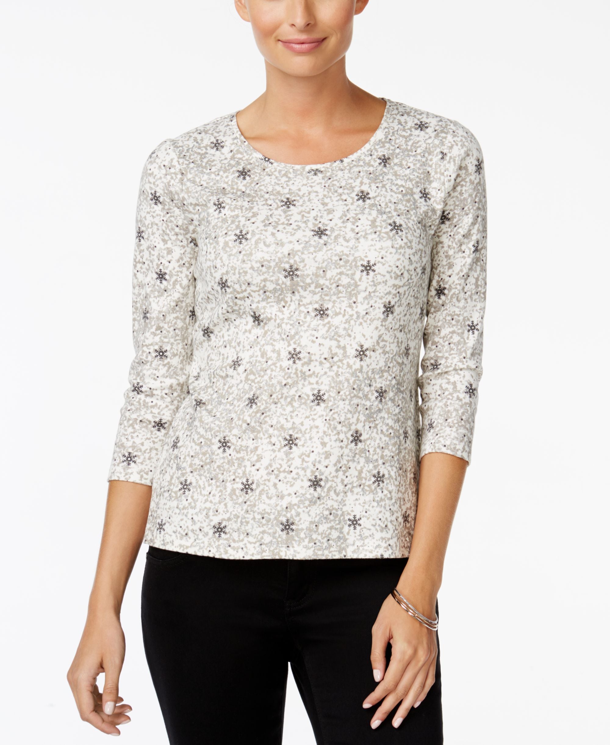 Charter Club Petite Printed Glitter-Accent Top