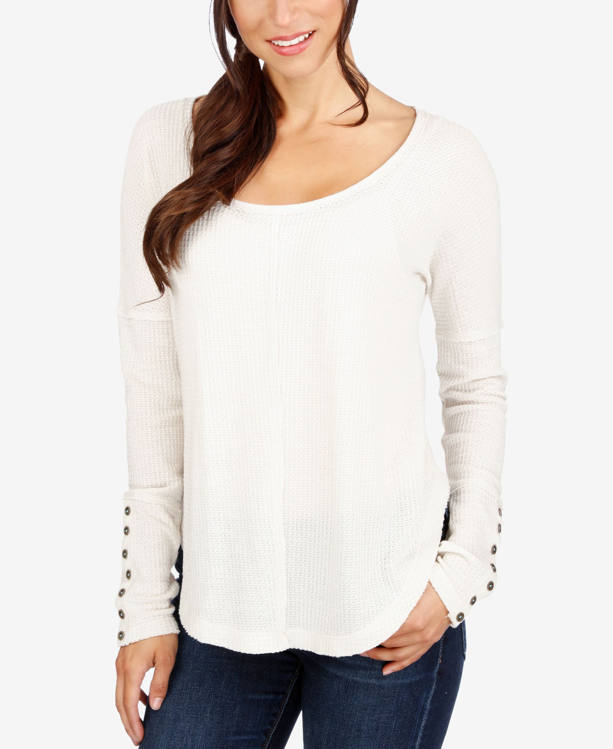Lucky Brand Ribbed Button Detail Thermal Top