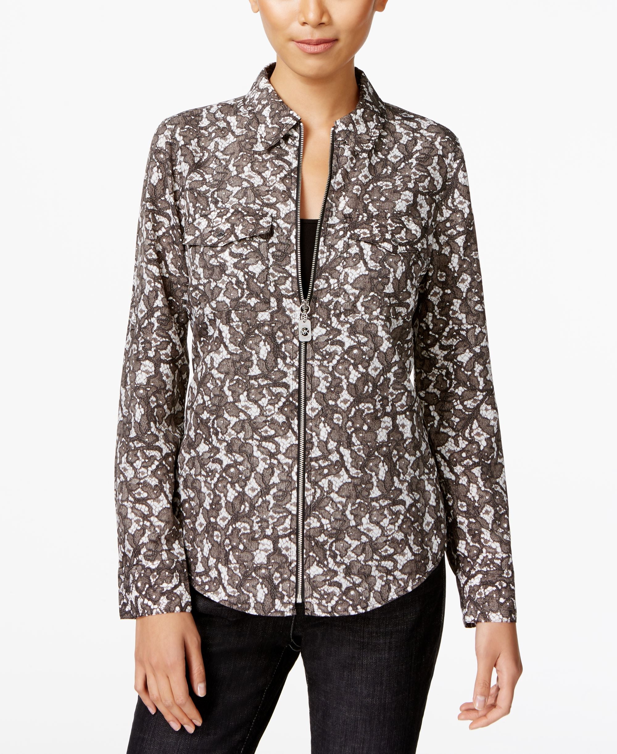 Michael Michael Kors Petite Lace Zip Up Shirt