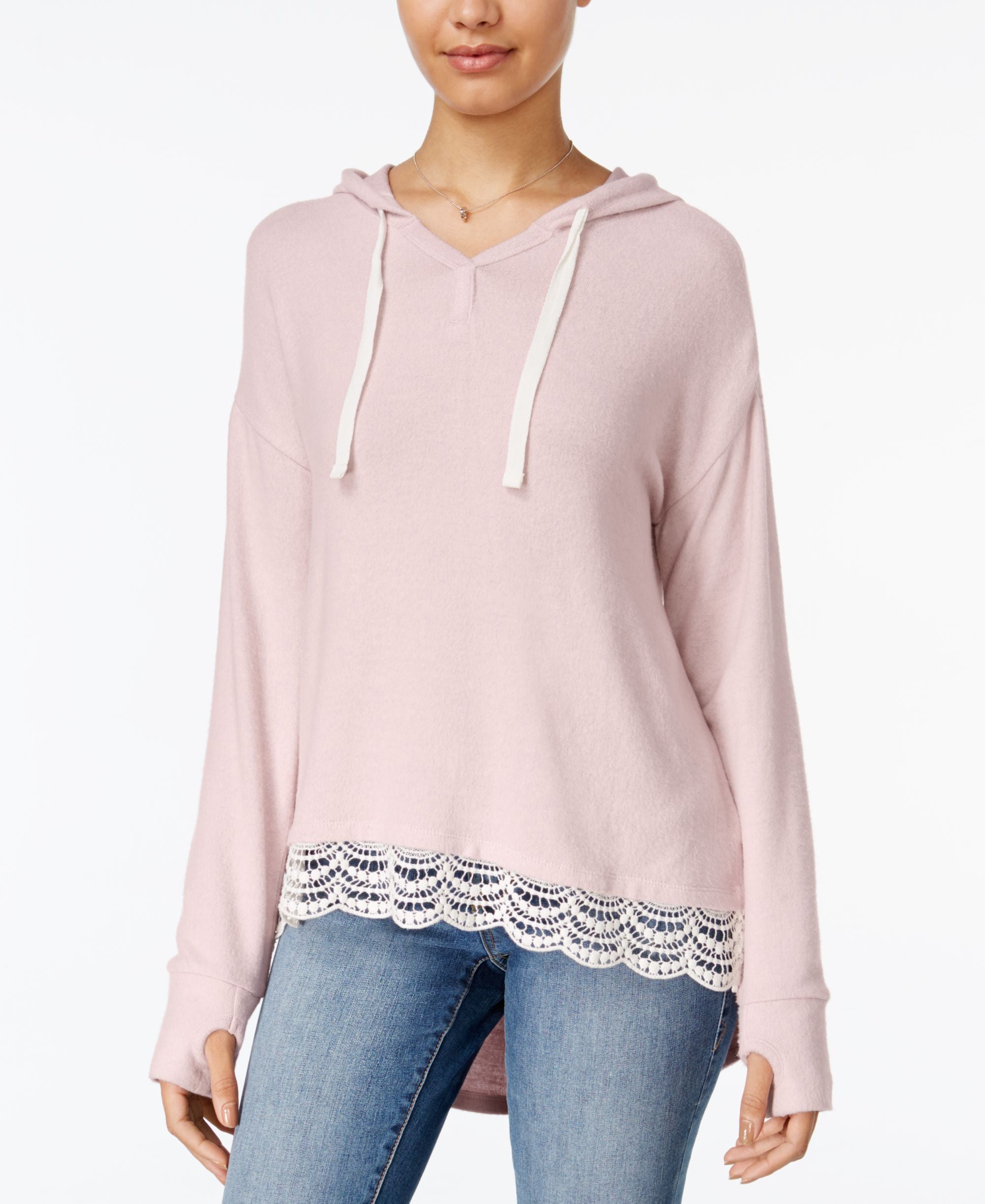 Hippie Rose Juniors Crochet Trim Pullover Hoodie