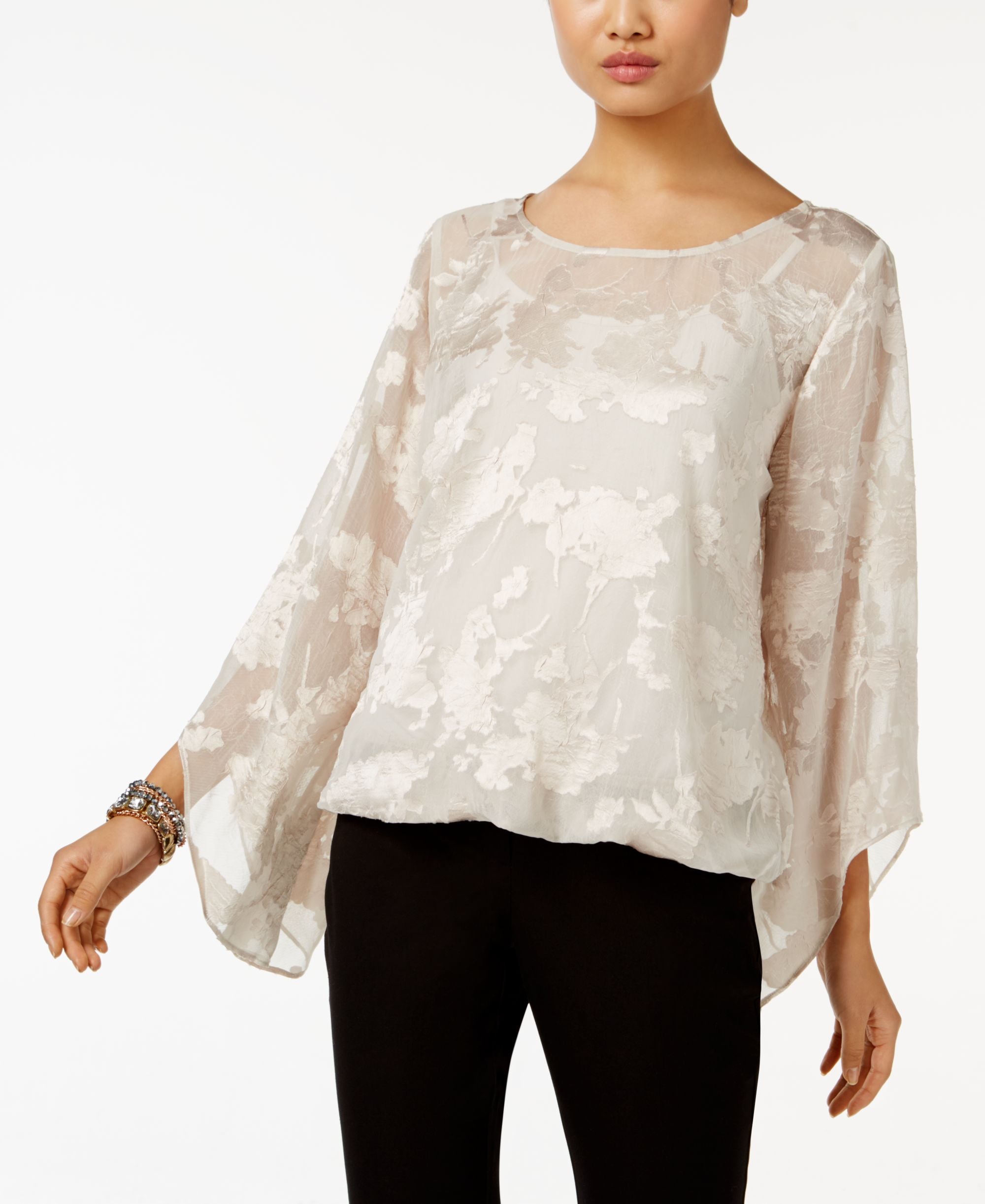 Alfani Petite Floral Jacquard Blouson Top