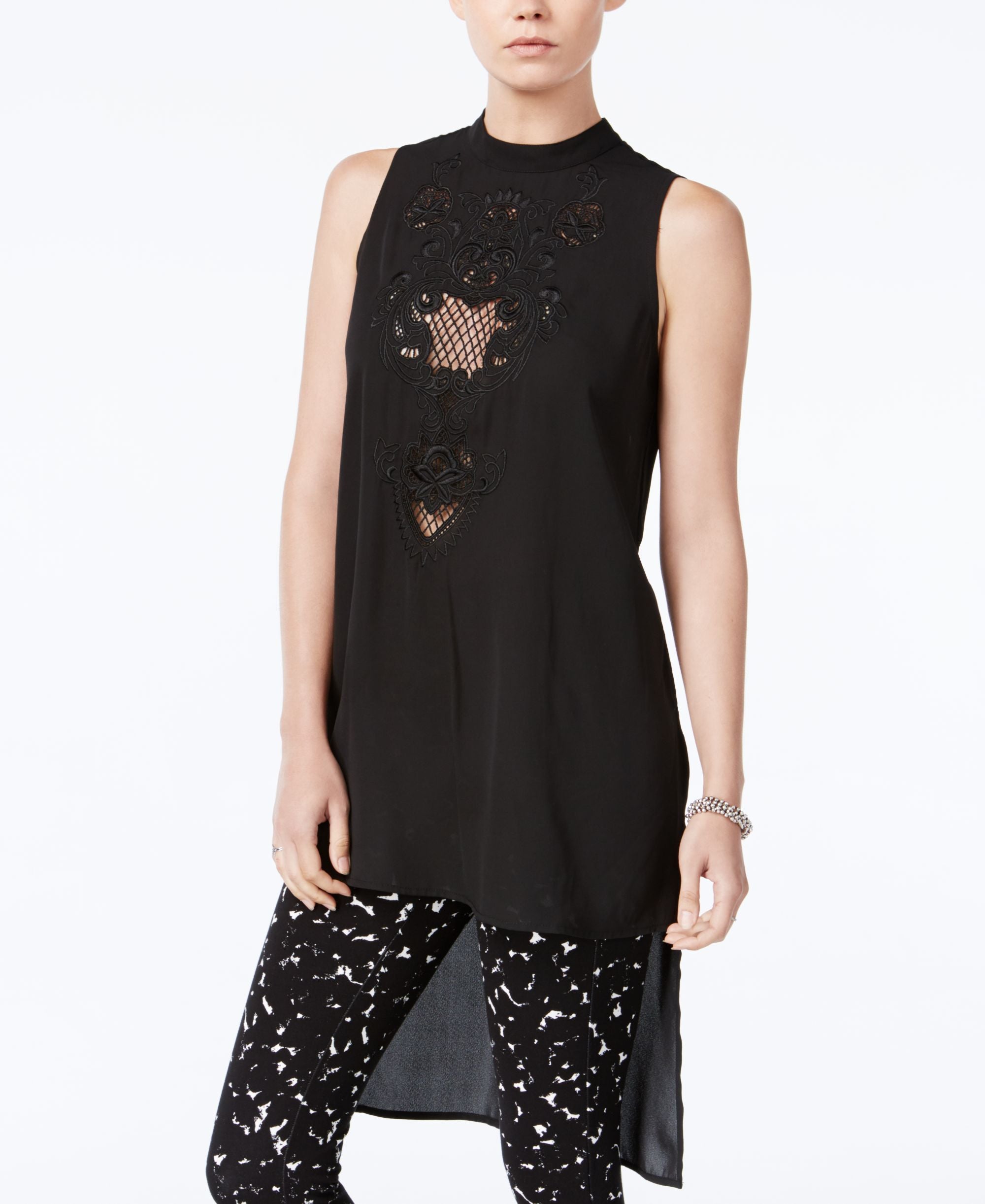 BAR III Fishnet Trim High Low Tunic