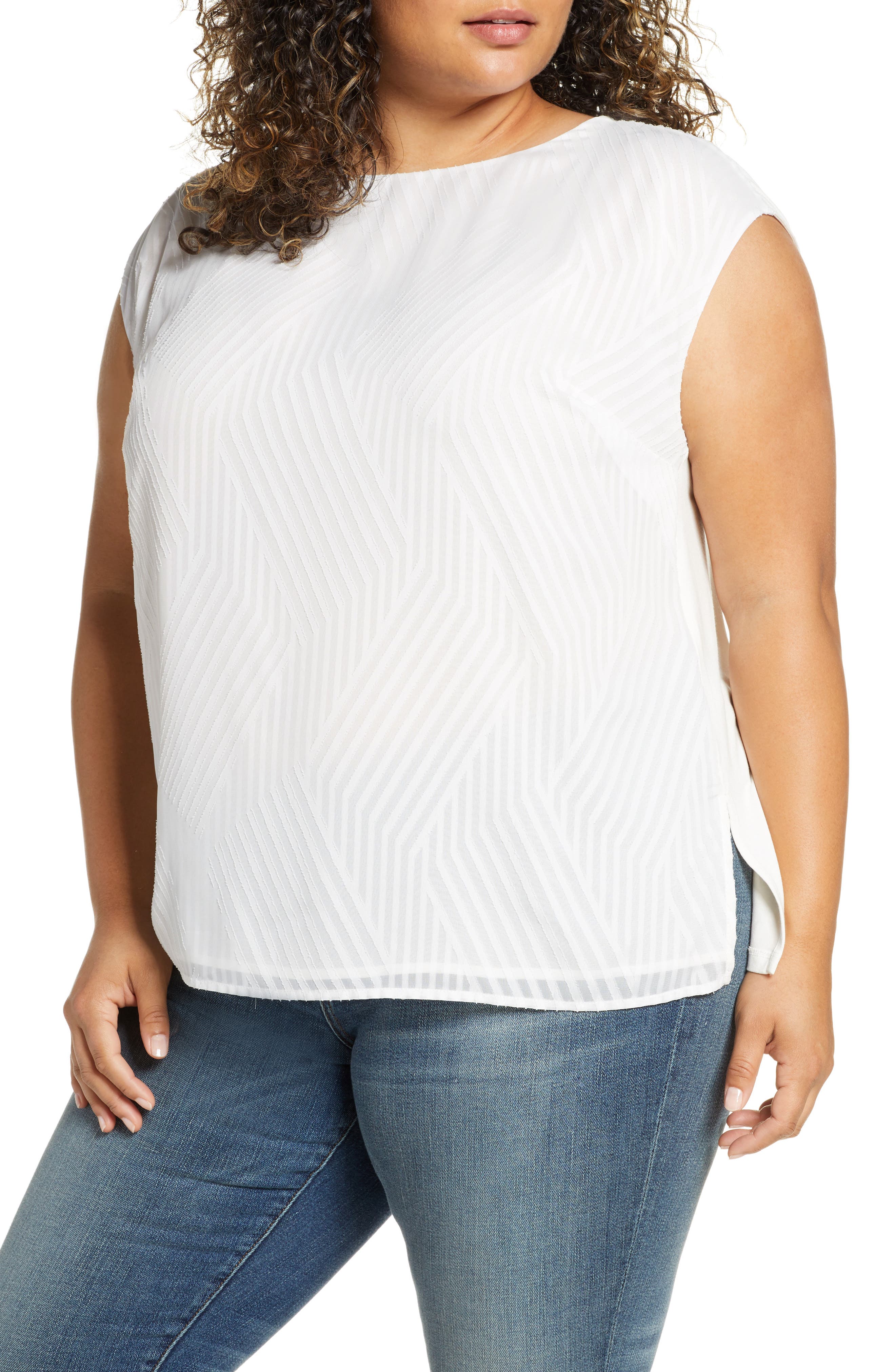 Vince Camuto Mix Media Jacquard Cap Sleeve Blouse