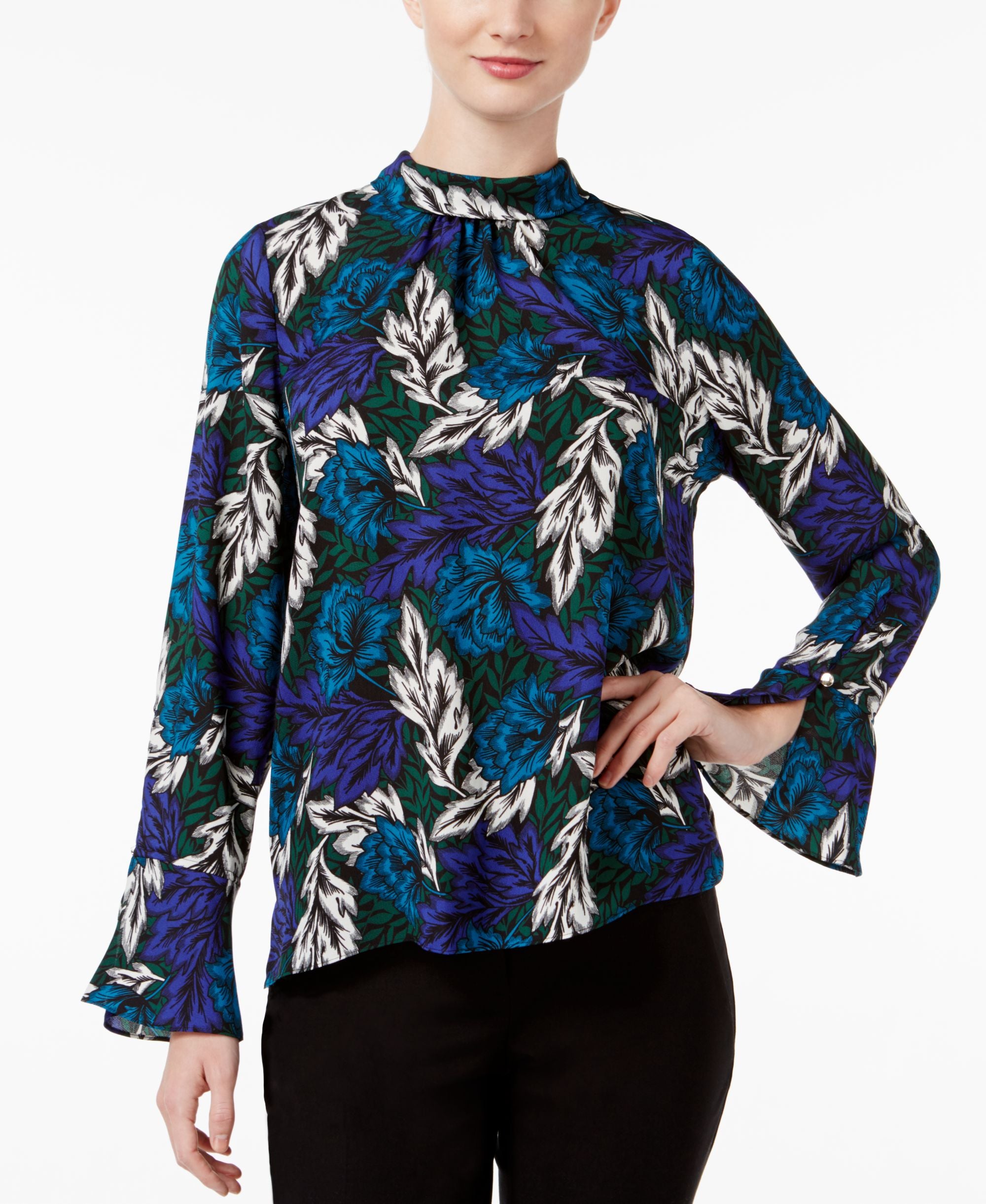 Vince Camuto Floral-Print Flutter-Cuff Top