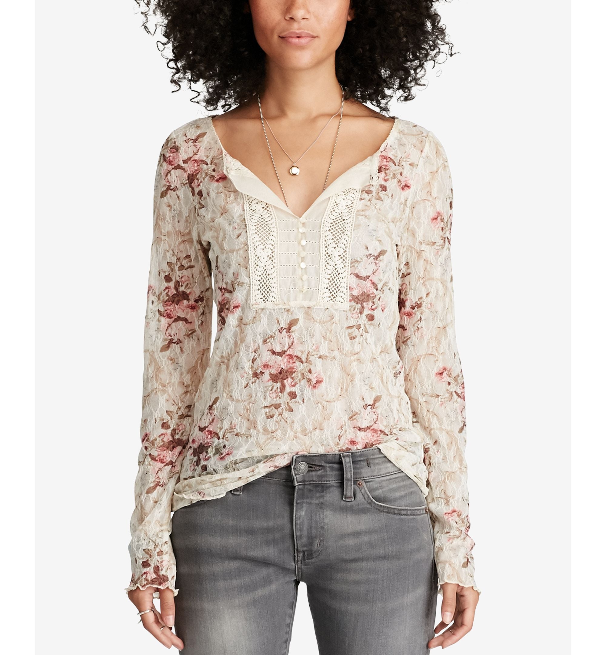 Denim Supply Ralph Lauren Floral Print Lace Henley