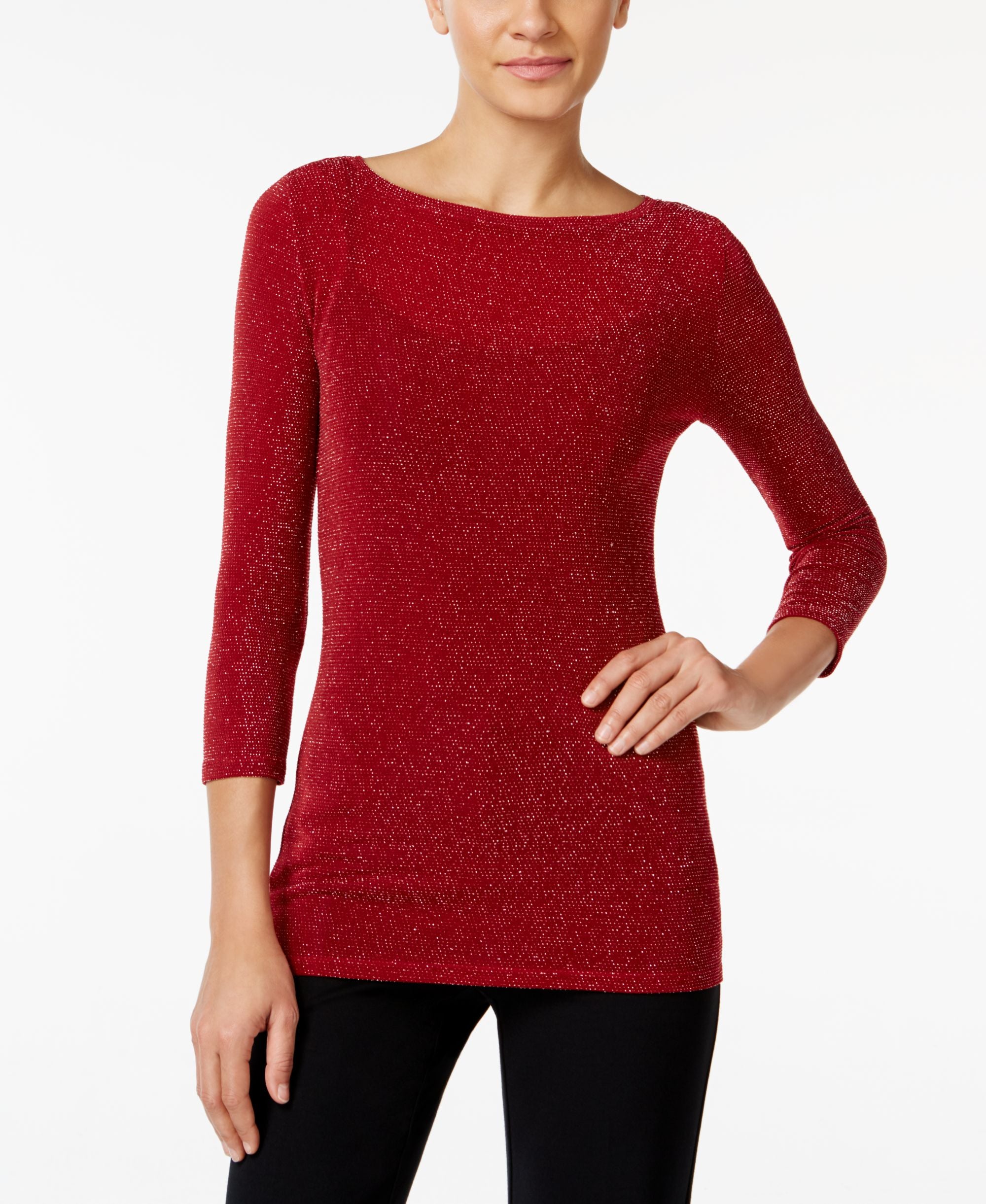 Michael Michael Kors Petite Metallic Boat Neck Top