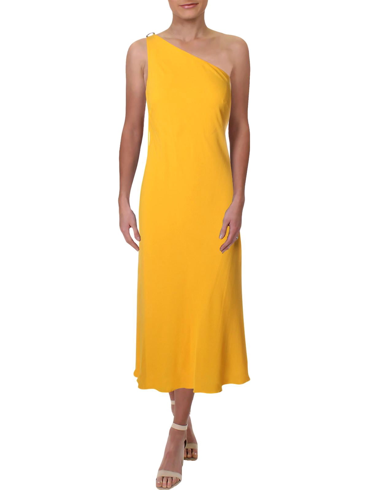 Lauren Ralph Lauren Rhinestone Pin Single Shoulder Chiffon Dress