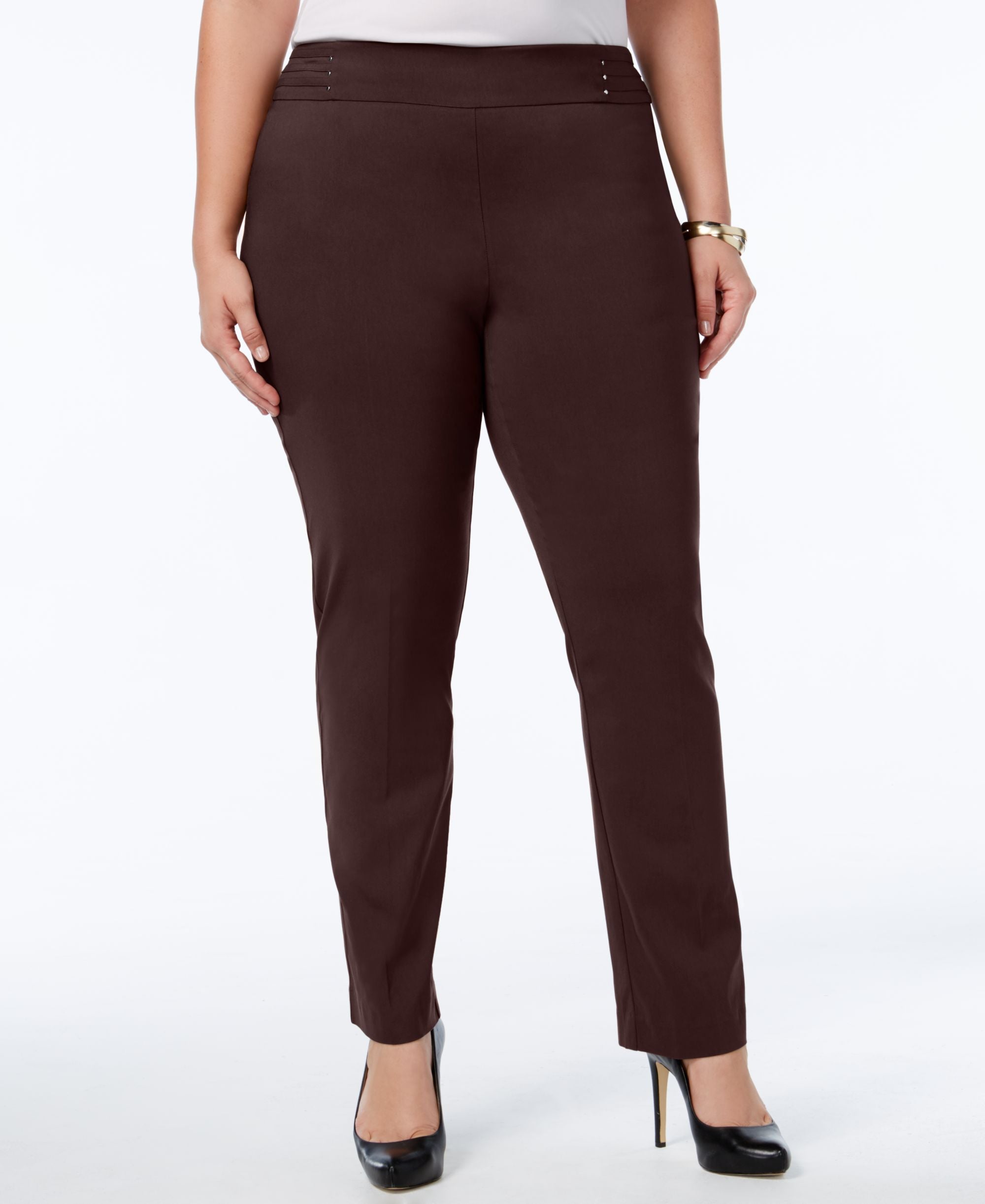 Plus Size Tummy Control Pull-On Slim-Leg Pants