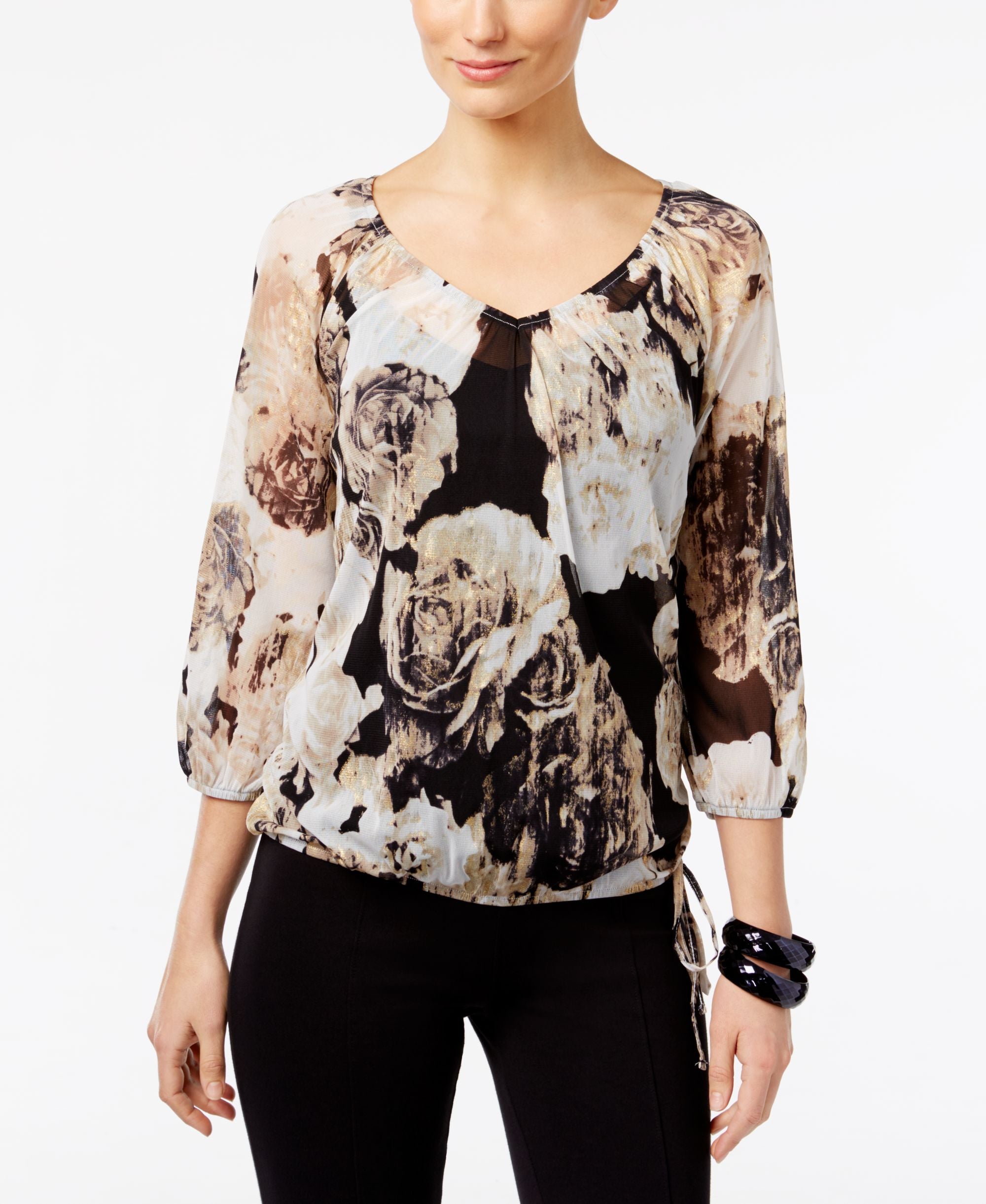 INC International Concepts Petite Printed Peasant Top