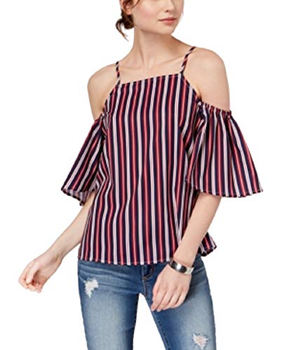 Juniors' Striped Cold-Shoulder Top