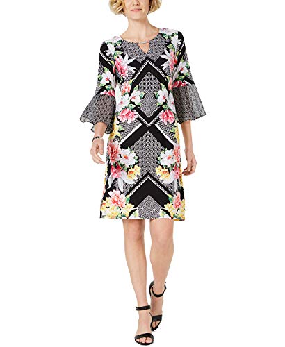 JM Collection Petite Printed Bell-Sleeve Dress (Magnolia Blossom, PM)