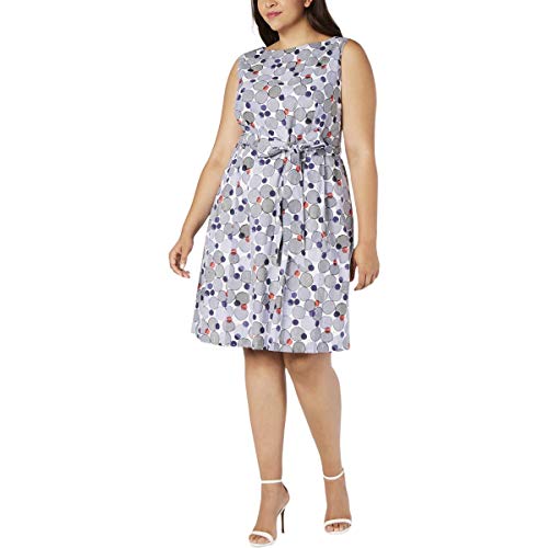 Anne Klein Women's Plus Cotton FIT and Flare Dress, White/Eclipse Combo, 16W