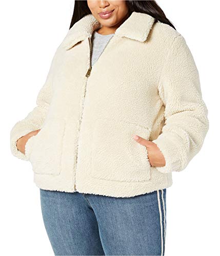 Style & Co Womens Plus Size Teddy Jacket Beige Cream 2X/3X