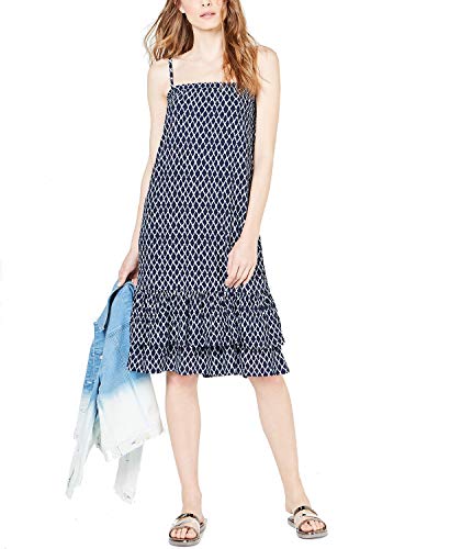Michael Kors Ikat-Print Smocked Sleeveless Dress (Shore Blue, XXL)