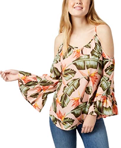Juniors' Printed Bell-Sleeved Cold-Shoulder Blouse