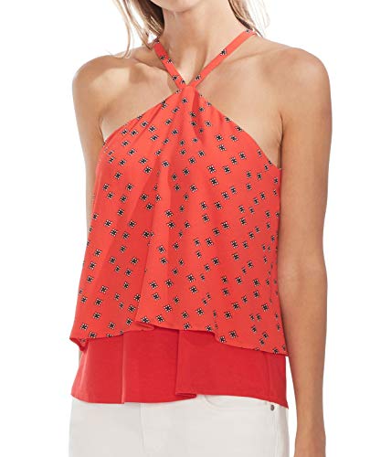 Printed Layered-Hem Halter Top