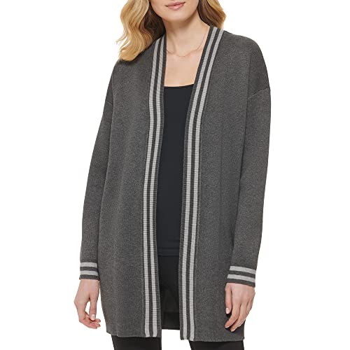 DKNY Womens Logo Two Tone Open Front Longline Cardigan