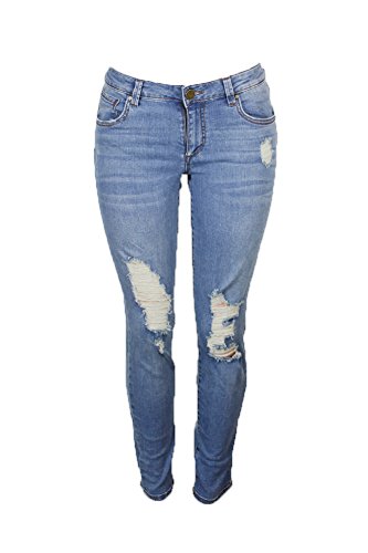 Rachel Roy Blue Ripped Straight Leg Girlfriend Jeans (Blue, 32)