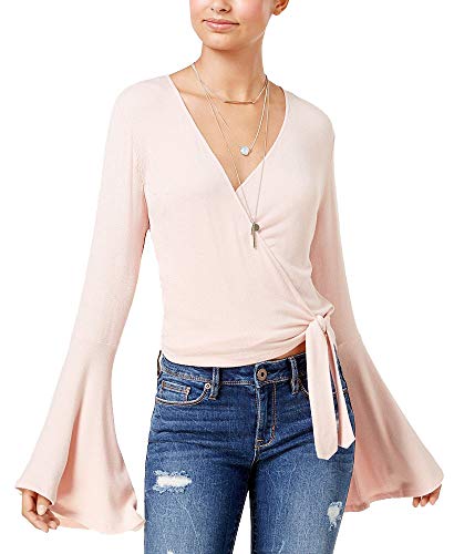Juniors' Tie-Front Bell-Sleeve Crop Top