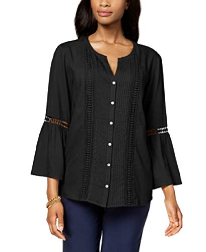 Pleated Crochet-Trim Blouse