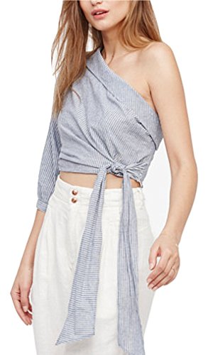 Free People Womens Get Down Pinstriped Tie-Side Casual Top