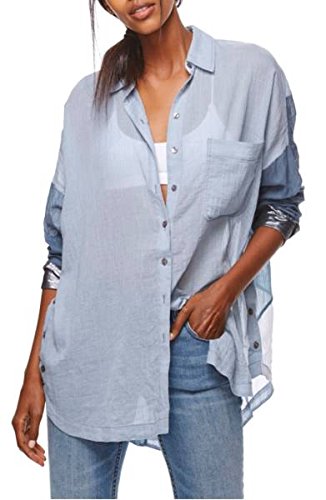 Free People Womens Colorblock Long Sleeves Button-Down Top