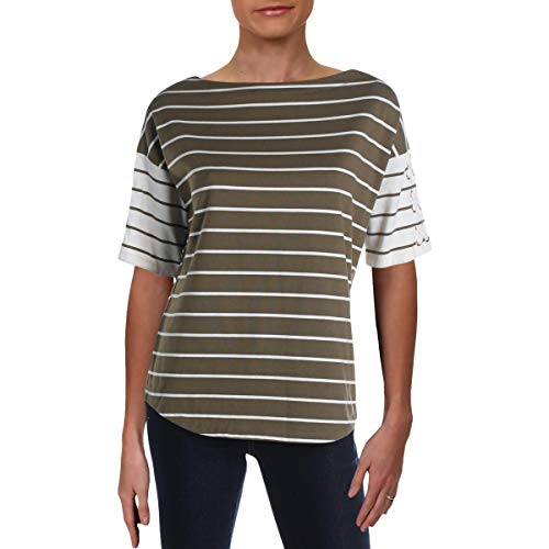 Lauren Ralph Lauren Stripe Print Lace Up Sleeve Cotton Top