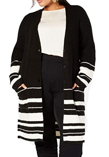 Plus Size Half-Striped Long Cardigan Sweater