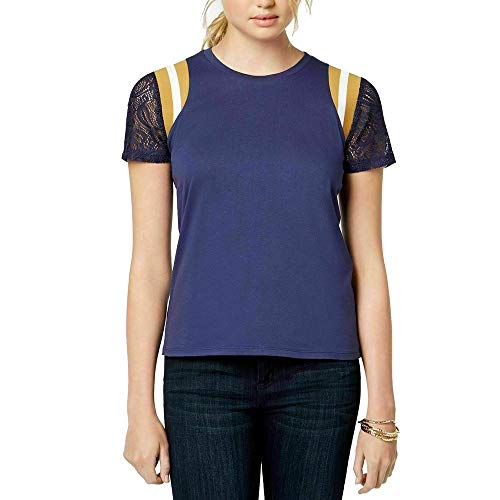 Juniors' Lace-Sleeve Striped-Shoulder Top