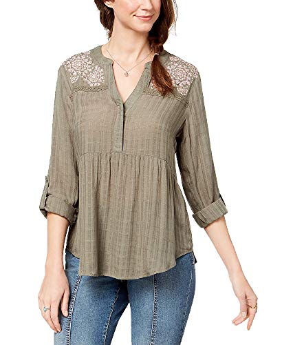 Embroidered Roll-Tab-Sleeve Shirt
