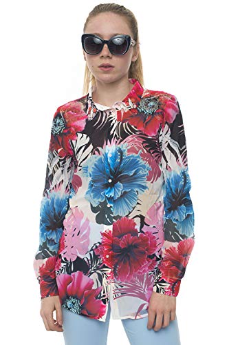 Printed Lace-Trim Button-Front Top