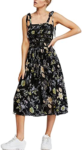 Free People Women's Isla Midi Dress (Large, Midnight Combo)
