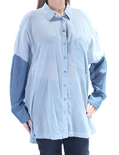Free People Womens Colorblock Long Sleeves Button-Down Top