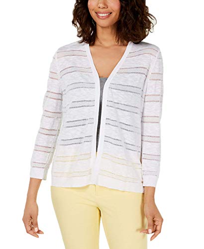 Charter Club Petite Pointelle-Stripe Cardigan