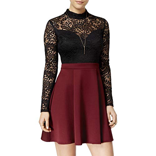 B Darlin Juniors' Lace Mock-Neck Fit & Flare Dress (Wine Black, 5/6)