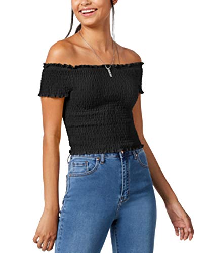 Juniors' Smocked Off-The-Shoulder Top