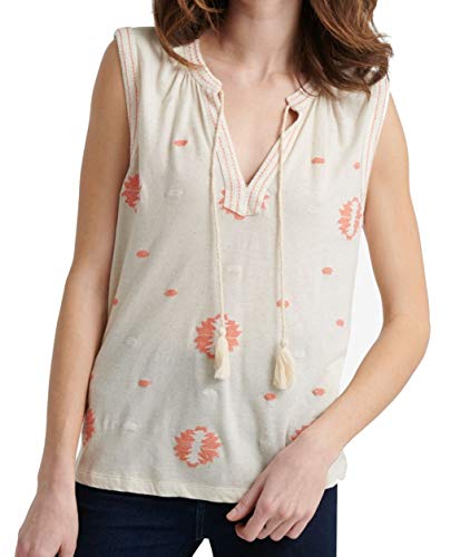 Embroidered Split-Neck Top